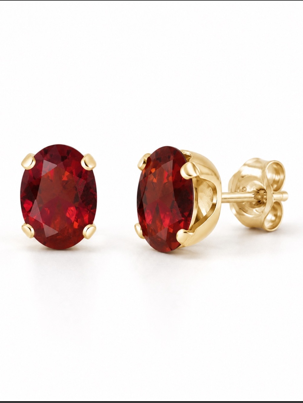 Natural Red Garnet Oval Stud Earrings 2.20CTW 18K Gold Plated Sterling Silver